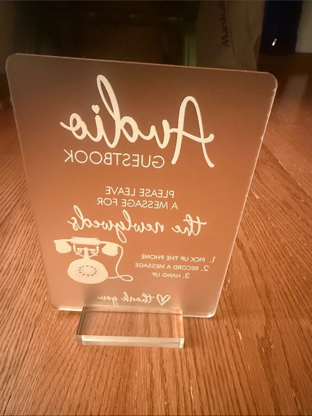 Audio Guestbook Frosted White Acrylic Sign - Pink Lettering
